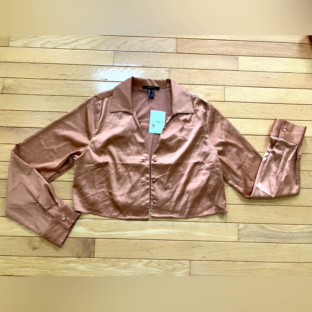 Forever 21 Bronze Satin Blouse Cropped